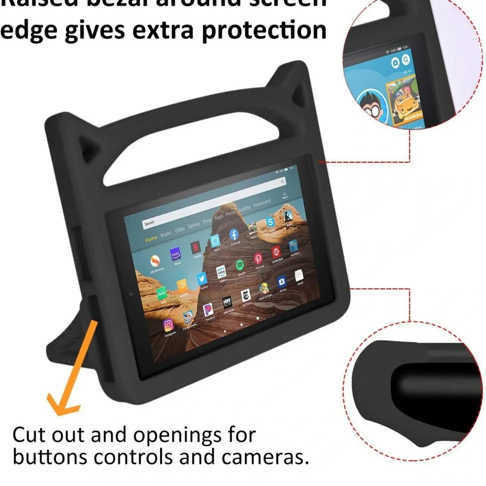 NWT Dinines Shockproof Handle Stand Kids Black Tablet Case